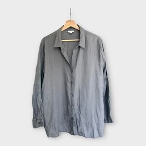 J. Jill Love Linen Long Sleeve Button Up Shirt size XL Petite Gray Beachy Preppy
